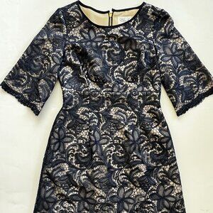 Eliza J Navy/Blush Lace A-line Dress Size 2